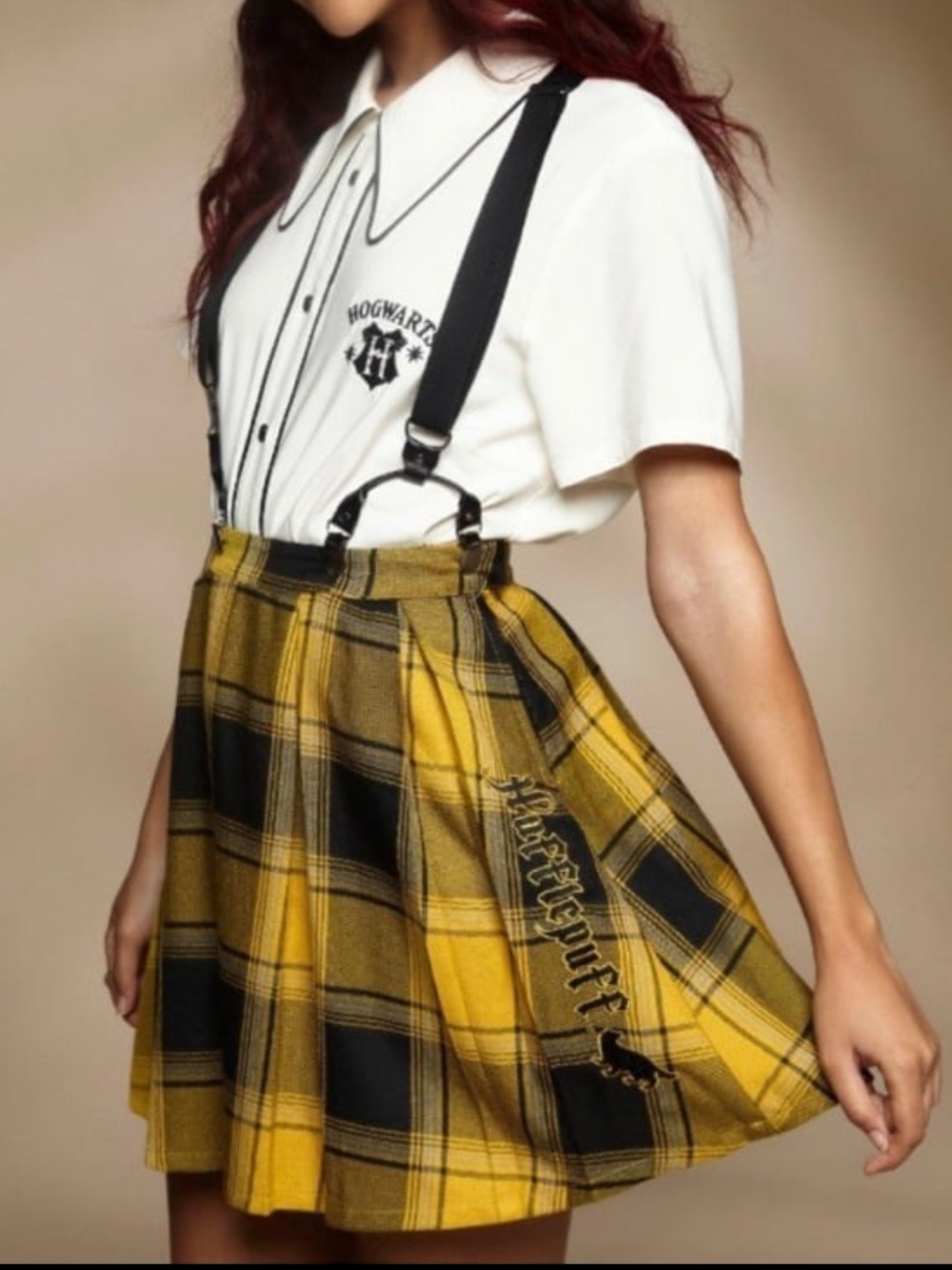 Harry Potter Hufflepuff Pleated Suspender Skirt Hot Topic Cosplay